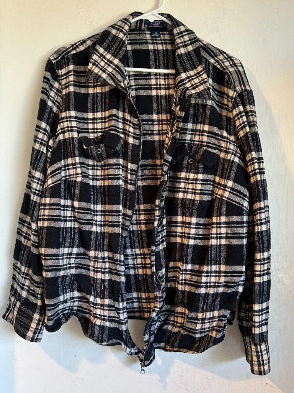 Chaps - Navy Plaid Cotton Flannel Zip Jacket
